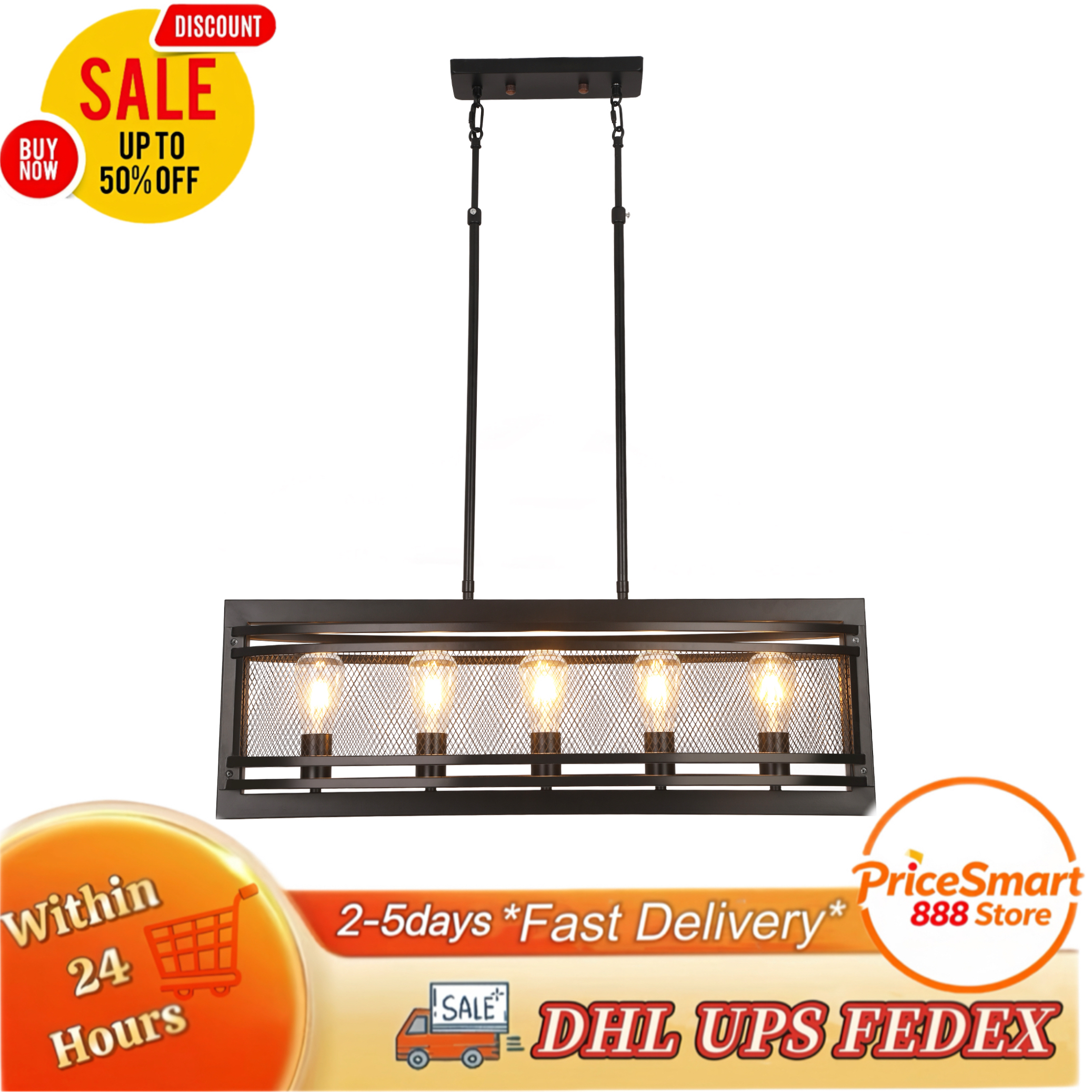 Kitchen Baking Island - 5-Light Linear Pendant Lighting, Rectangular Chandelier,