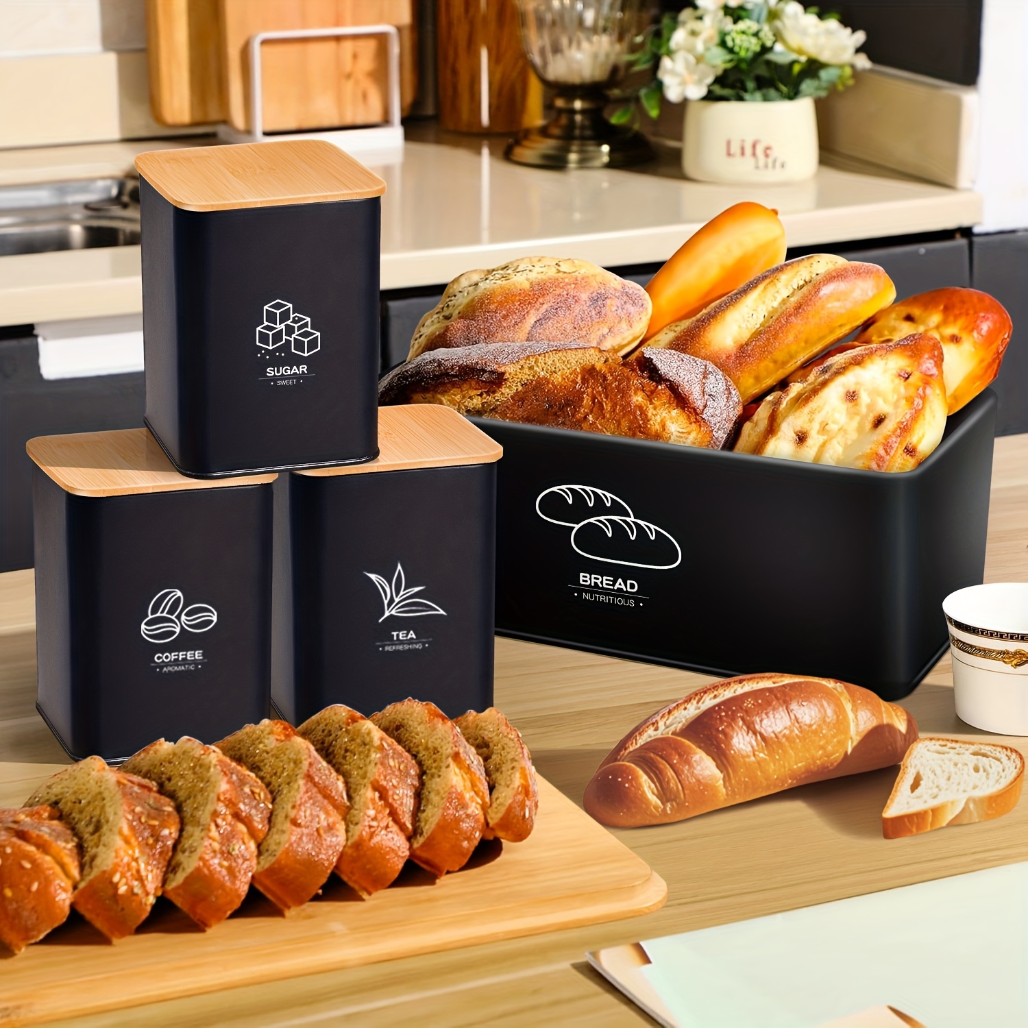 Metal Bread Box for Kitchen Co - Kitchen Baking Canisters ulasan dan harga
