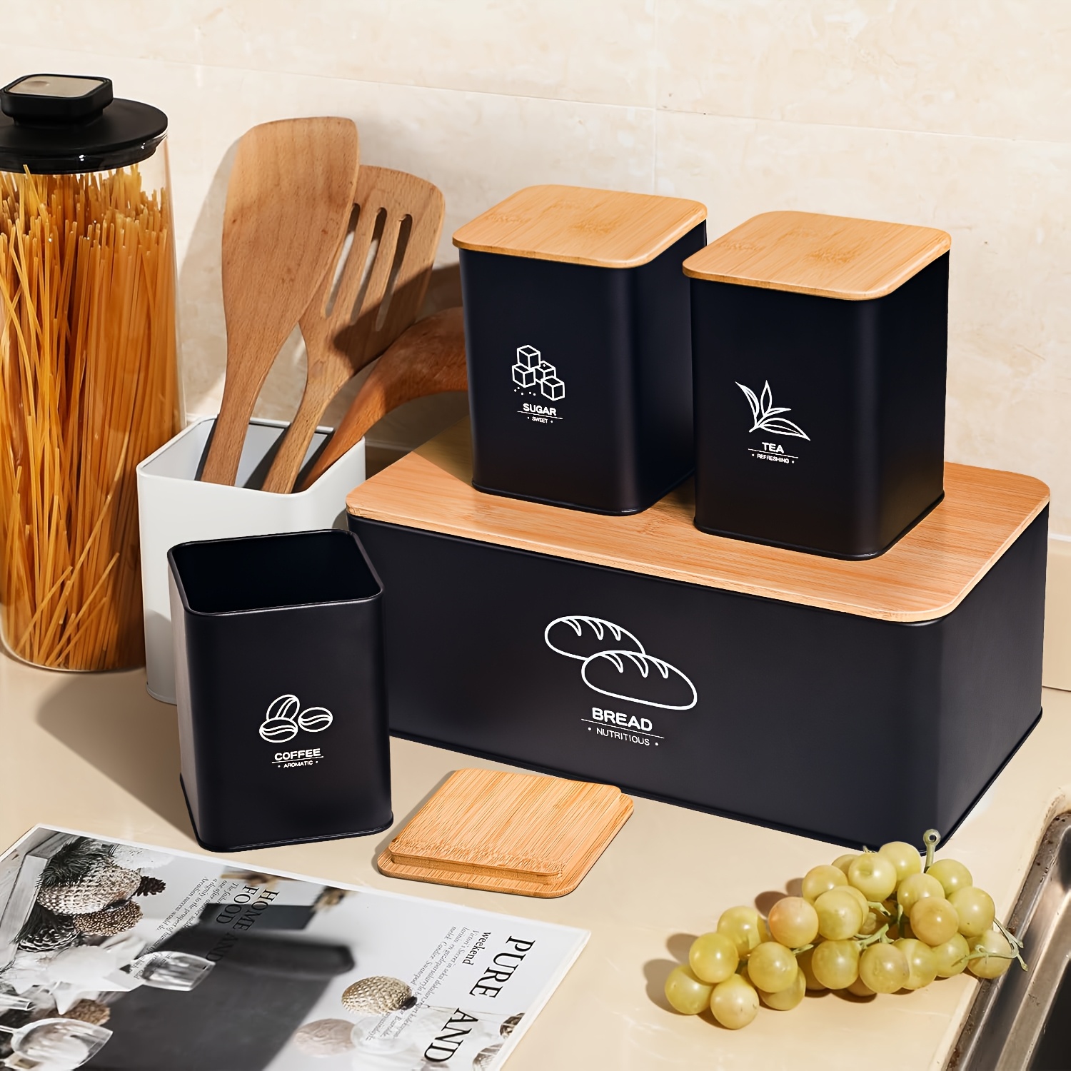 Metal Bread Box for Kitchen Co - Kitchen Baking Canisters ulasan dan harga