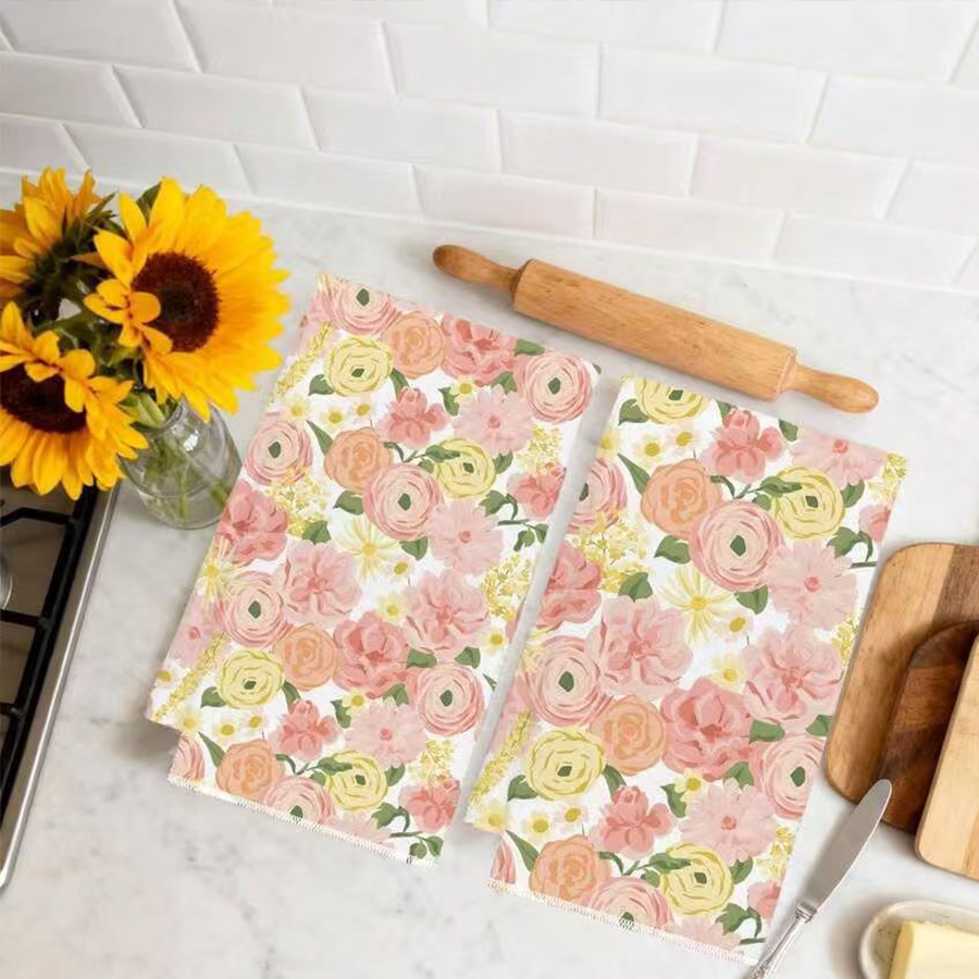 2Pcs, Cream-Colored Floral Kit - Kitchen Baking Necessities ulasan dan harga