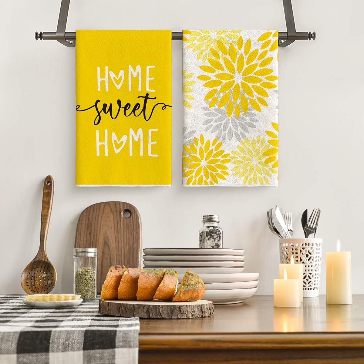 4Pcs, Yellow Striped Kitchen T - Kitchen Baking Necessities ulasan dan harga