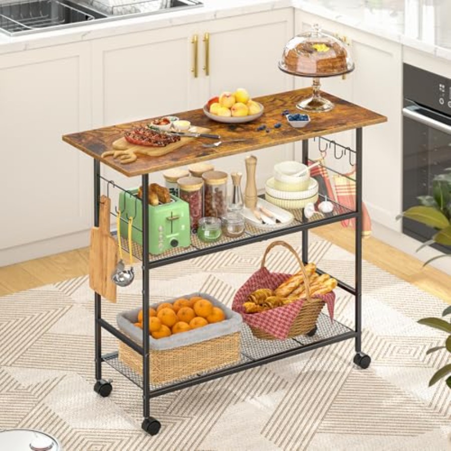 Kitchen Island with 3 Shelves, - Kitchen Baking Island ulasan dan harga