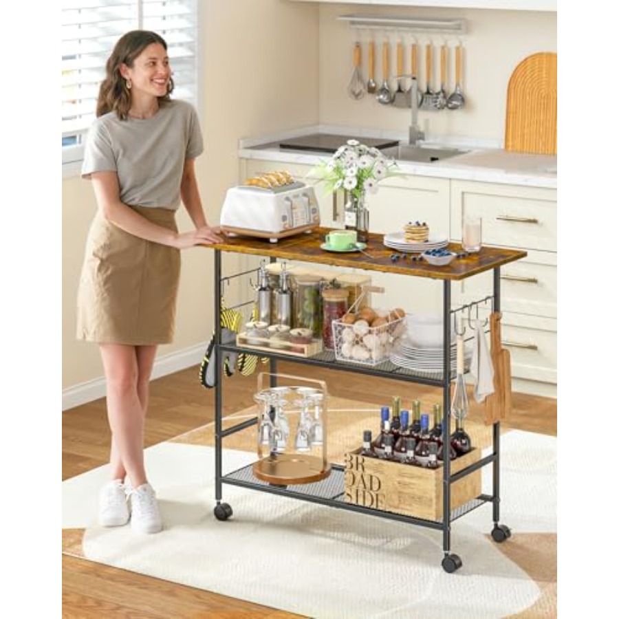 Kitchen Island with 3 Shelves, - Kitchen Baking Island ulasan dan harga
