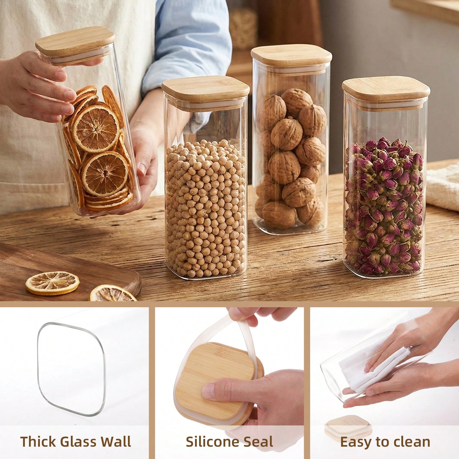Tomnk 6pcs Glass Food Storage  - Kitchen Baking Canisters ulasan dan harga