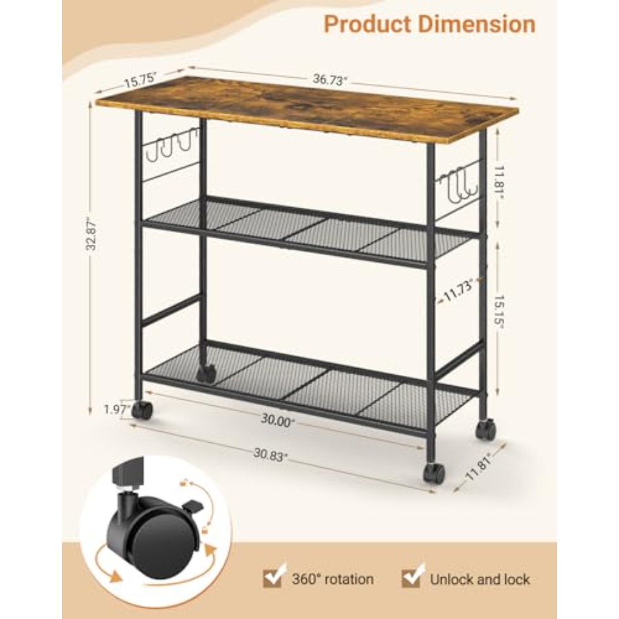 Kitchen Island with 3 Shelves, - Kitchen Baking Island ulasan dan harga